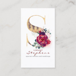 S Monogram Burgundy Red Blume und Gold Glitzer Visitenkarte