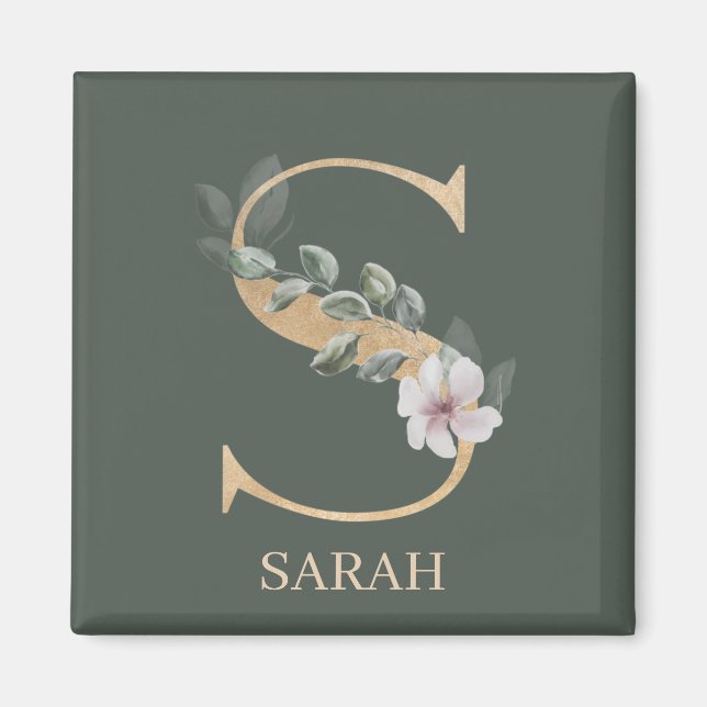 S Monogram Floral Personalisiert Magnet (Vorne)