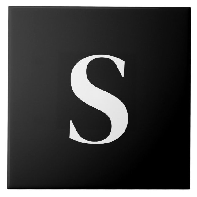 S Monogram, Initial White on Black Fliese (Vorderseite)