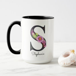 S Monogram Lila Floral Personalisiert Name Tasse