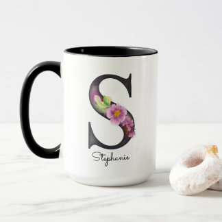 S Monogram Lila Floral Personalisiert Name Tasse