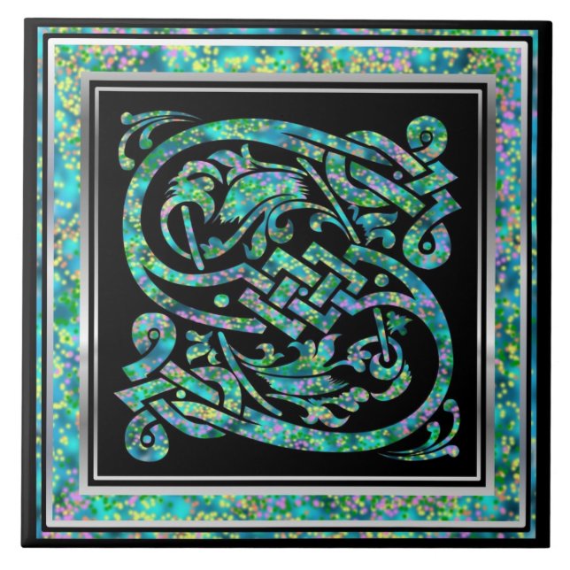 S Monogram "Masselle Blue" Keramik Tiles Fliese (Vorderseite)