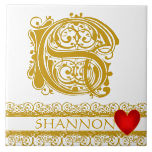 S Monogram Name Gold Lace Red Heft Template Tile Fliese