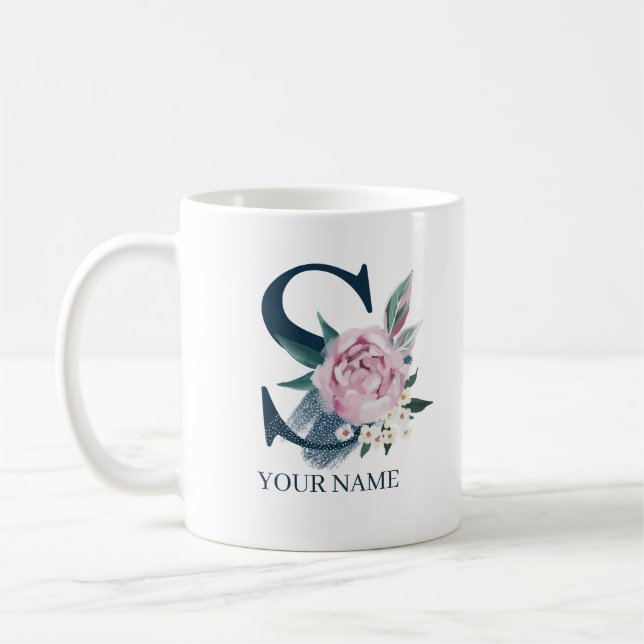 S Monogramm Floral Personalisiert Kaffeetasse (Links)