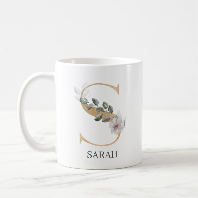 S Monogramm Floral Personalisiert Kaffeetasse (Links)