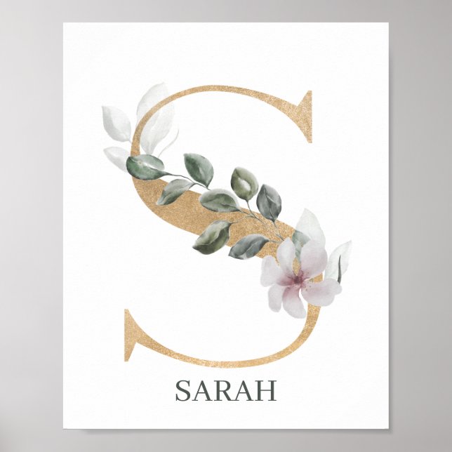 S Monogramm Floral Personalisiert Poster (Vorne)