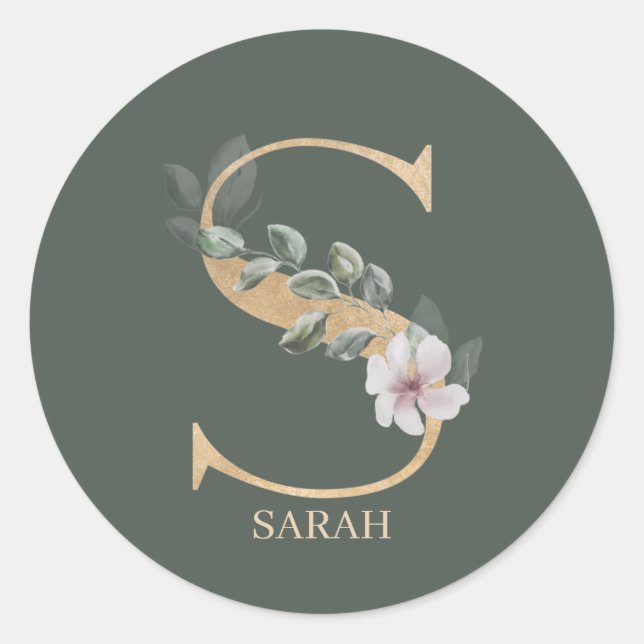 S Monogramm Floral Personalisiert Runder Aufkleber (Vorderseite)