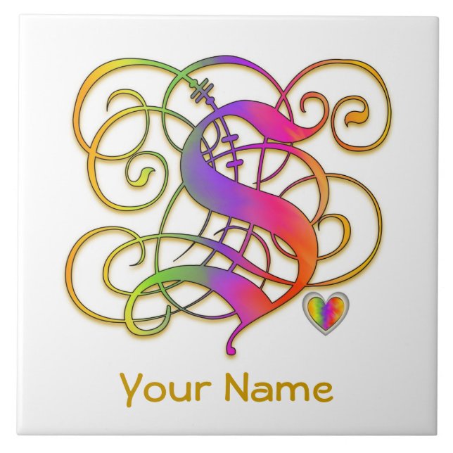 S Monogramm Ihr Name "Gothic Rainbow" Keramik Tile Fliese (Vorderseite)