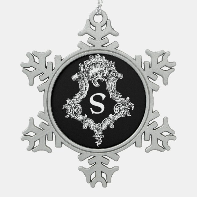 S Monogramm Initialverzierung Schneeflocken Zinn-Ornament (Vorderseite)