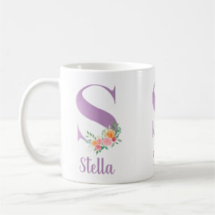 S Monogramm Lila Blumenfarbe Personalisiert Kaffeetasse