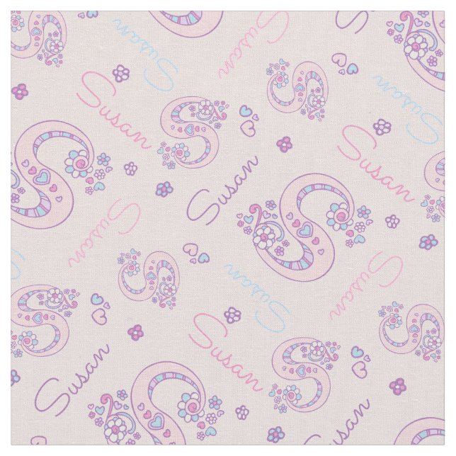 S Monogramm und personalisierte Bezeichnung Susan  Stoff (Nahaufnahme)