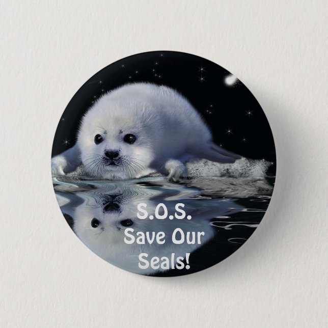 S.O.S. RETTE UNSERE HARP-SIEGEL BUTTON (Vorderseite)