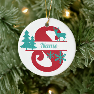 S Original Monogram Christmas Holiday Tree Ornamen Keramik Ornament