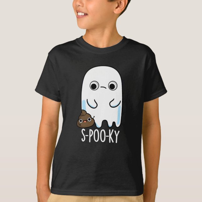 S-poo-ky Funny Ghost Kack Pun Dark BG T-Shirt (Vorderseite)