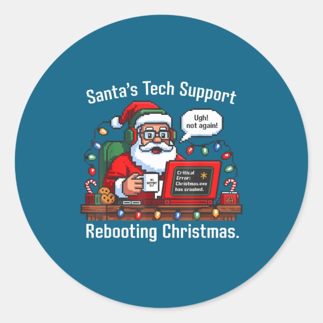 s Rebooting Tech Support Santa Runder Aufkleber (Vorderseite)
