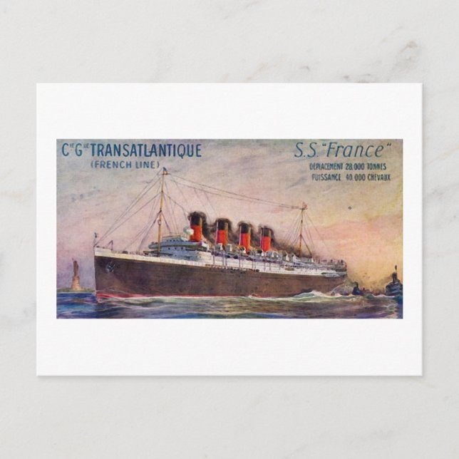 S.S. France Vintag Steamship Postkarte (Vorderseite)