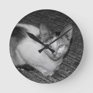 S/W - Katze 03 Runde Wanduhr