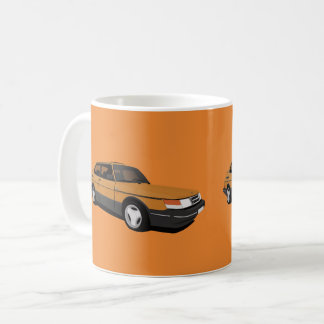 Saab 900 Turbo 16 Aero, zwei orange Bilder Kaffeetasse