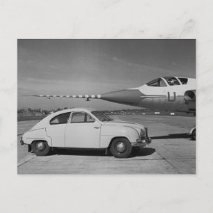 Saab 93b Oldtimer 1958 Schwarz-Weiß-Foto   Postkarte