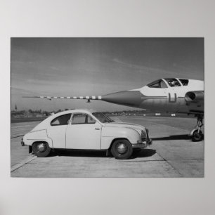 Saab 93b Vintage 1958 Schwarz-Weiß-Foto  Poster