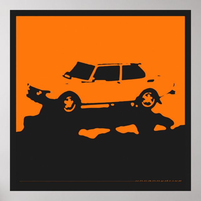 Saab 99 EMS - Orange auf Holzkohle schwarzes Poste Poster (Vorne)
