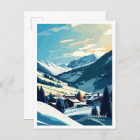 Saalbach Austria Travel Vintag Illustration