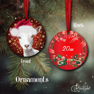 Saanen Dairy Goat Weihnachtsmannmütze Weihnachtssc Keramik Ornament