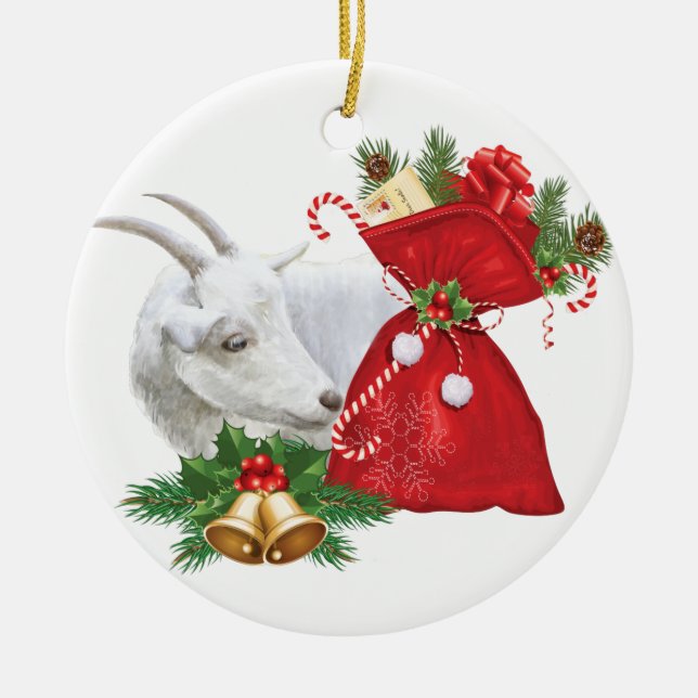 Saanen Goat Holiday Spirit Keramikornament (Vorne)