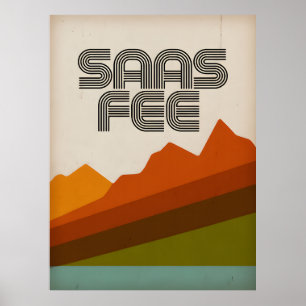 Saas Fee Retro-Ski-Resort-Plakat – Vintage-Berg Poster