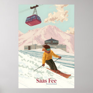Saas Fee Schweiz Skigebiet Reiseplakat Poster