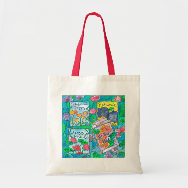 Saatgutpackungen Platterbsen Aquarellfarben Blume Tragetasche (Vorne)
