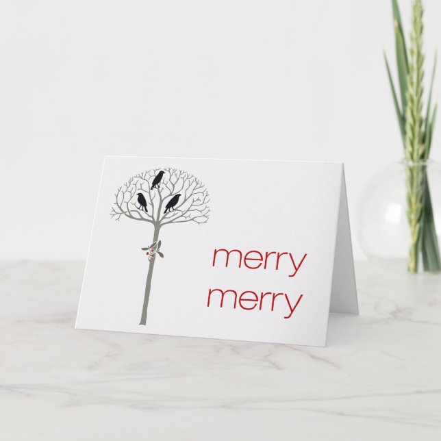 Saatkrähe-und Stechpalmen-kundenspezifische Feiertagskarte (Vorderseite)