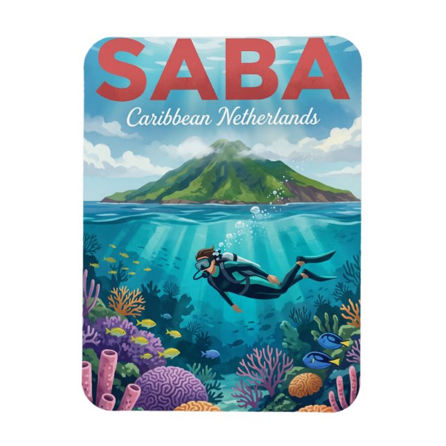 Saba Karibische Niederlande Magnet (Vertikal)