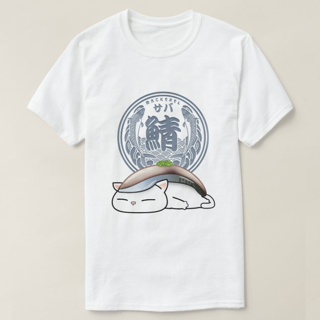 Saba Mackerel Sushi Cat T-Shirt (Design vorne)