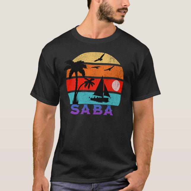 Saba Retro Sunset Ocean Großvater T - Shirt (Vorderseite)