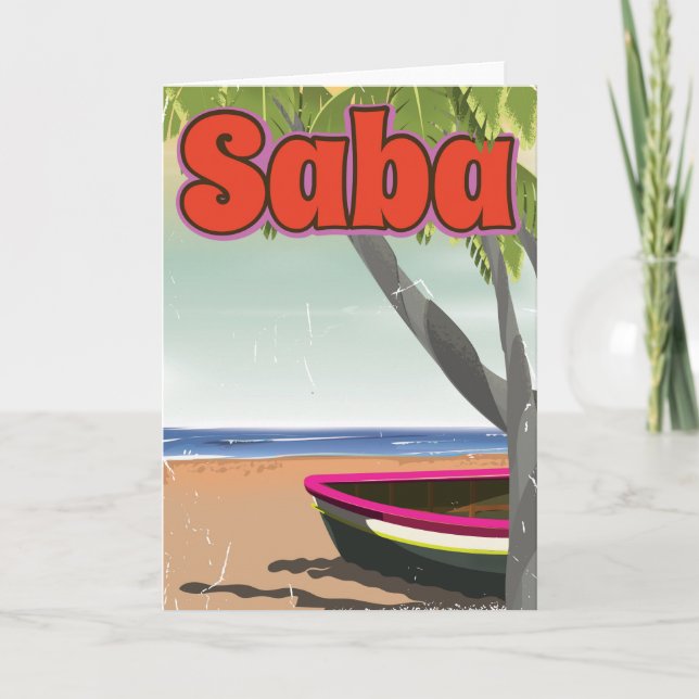 Saba Vintage Reiseplakat. Feiertagskarte (Vorderseite)
