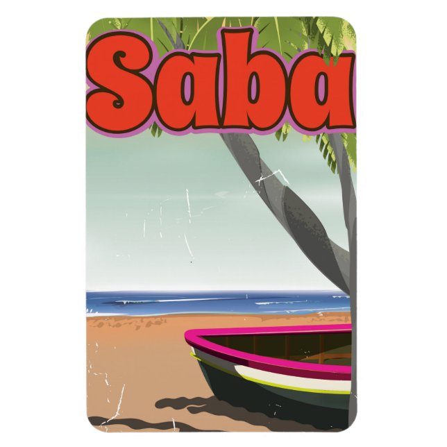 Saba Vintage Reiseplakat. Magnet (Vertikal)