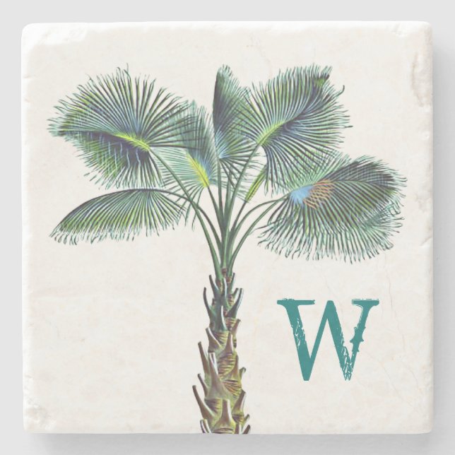 Sabal Palm Tree Monogram Coastal Zuhause Steinuntersetzer (Vorderseite)