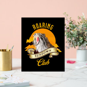 Säbelzahn-Tiger Retro-Sonnenuntergangs-Abenteuercl Acrylschild