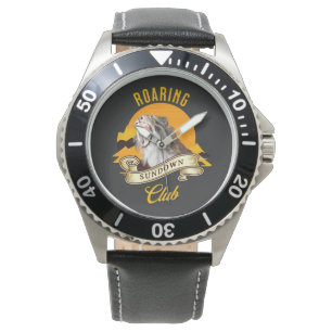Säbelzahn-Tiger Retro-Sonnenuntergangs-Abenteuercl Armbanduhr