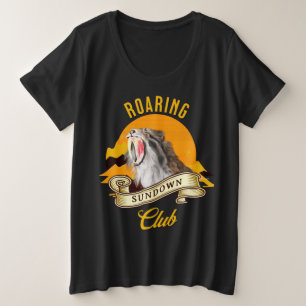 Säbelzahn-Tiger Retro-Sonnenuntergangs-Abenteuercl Große Größe T-Shirt