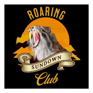 Säbelzahn-Tiger Retro-Sonnenuntergangs-Abenteuercl Poster