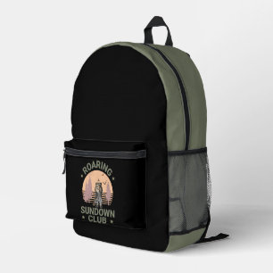 Säbelzahn-Tiger Retro Wald Sonnenuntergang Club Bedruckter Rucksack