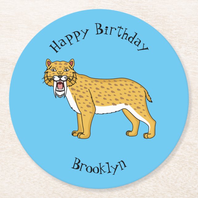 Säbelzahntiger Runder Pappuntersetzer (Vorderseite)