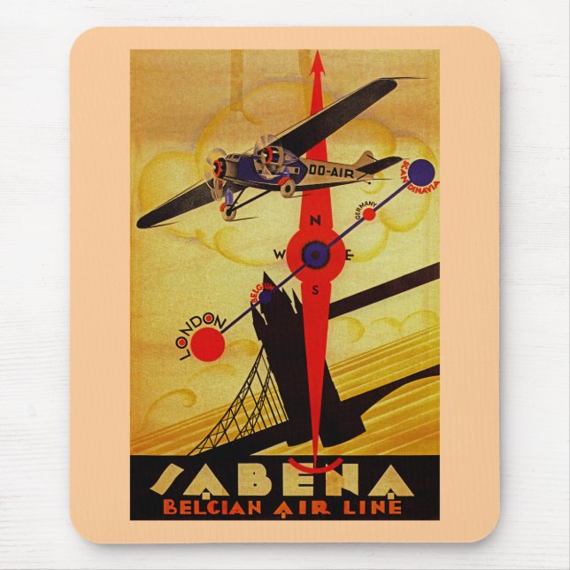 Sabena Art Deco Kompass Mousepad (Vorne)