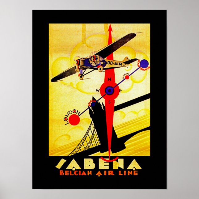 Sabena Art Deco Kompass Poster (Vorne)