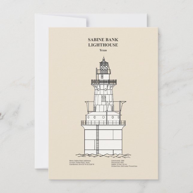 Sabine Bank Lighthouse - Texas - SBD Mitteilungskarte (Vorderseite)