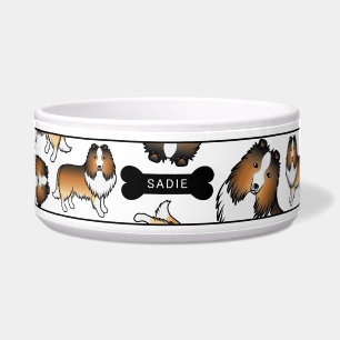 Sable Cartoon Sheltie Hunde Muster & Name Napf