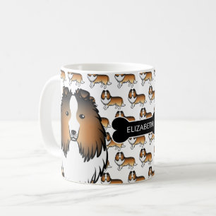 Sable Cartoon Sheltie mit Hundeknochen und Namen Kaffeetasse