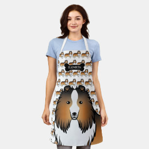 Sable Cartoon Sheltie mit Hundeknochen und Namen Schürze